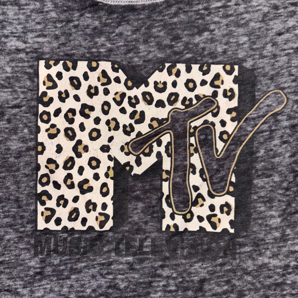 MTV Leopard Logo Graphic Tee Charcoal Brushed Sz Large - Picture 2 of 3